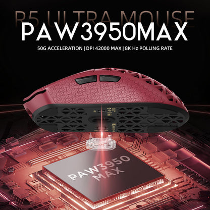 ATTACK SHARK R5 Ultra Wireless Gaming Mouse - 39g Superlight, 42K DPI Optical Sensor, Carbon Fiber Shell, Red&Griptape