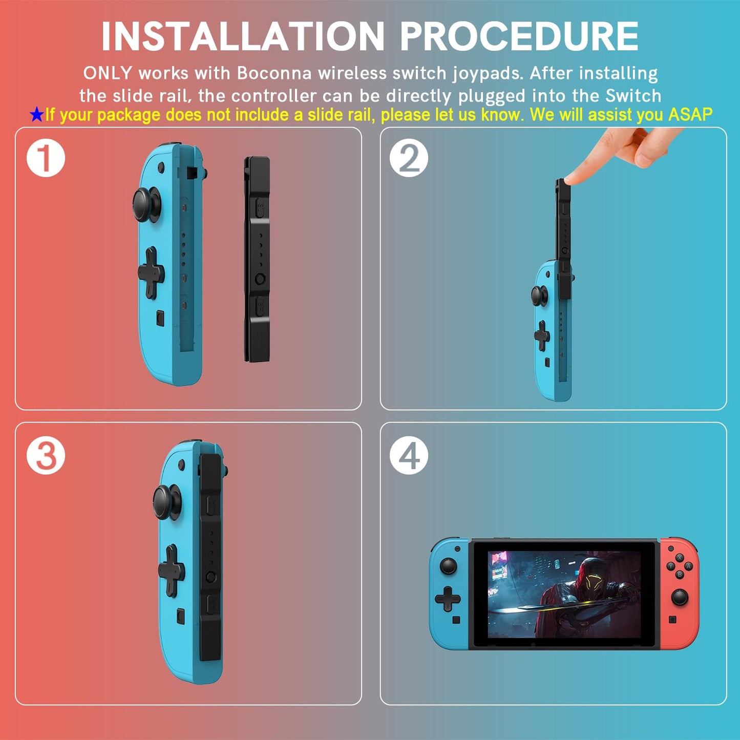 Boconna Wireless Switch Controllers - Compatible with Switch/OLED/Lite, Supports Wake-up and 6-Axis Gyro with Wrist Straps (Blue