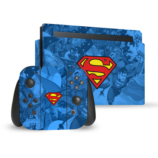 Head Case Designs Officially Licensed Superman DC Comics Collage Logos And Comic Book Vinyl Sticker Gaming Skin Decal Cover Compatible With Nintendo Switch Console & Dock & Joy-Con Controller Bundle