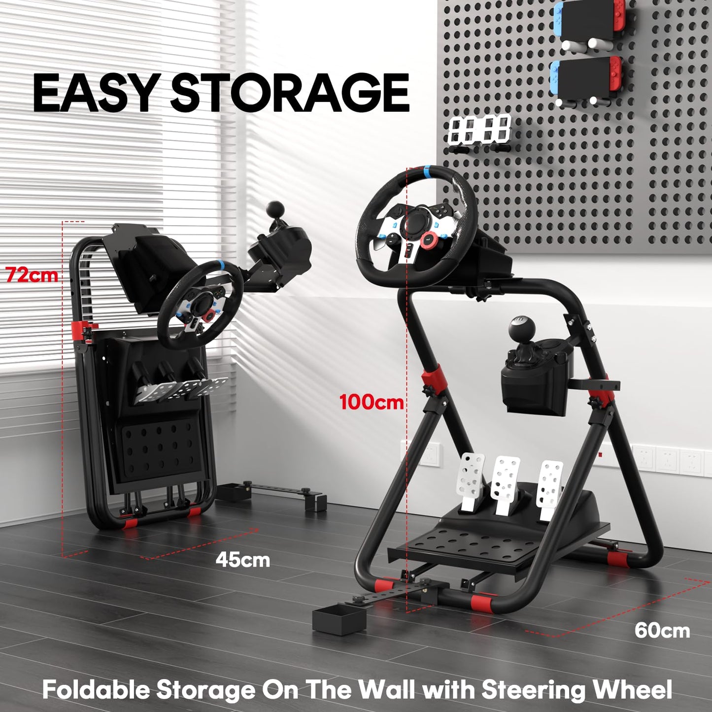 RACGTING Racing Wheel Stand - Foldable Adjustable for Logitech G29/G920/G923, Thrustmaster T248/T300RS - Black - Model T200601