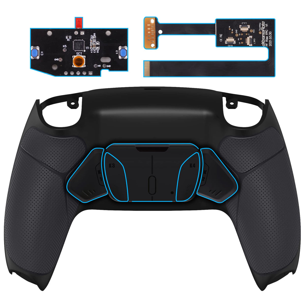 eXtremeRate Black Rubberized Grip Programable RISE4 Remap Kit for PS5 Controller BDM-010 BDM-020 Models  Upgrade Board & Redesigned Back Shell & 4 Back Buttons for PS5 Controller