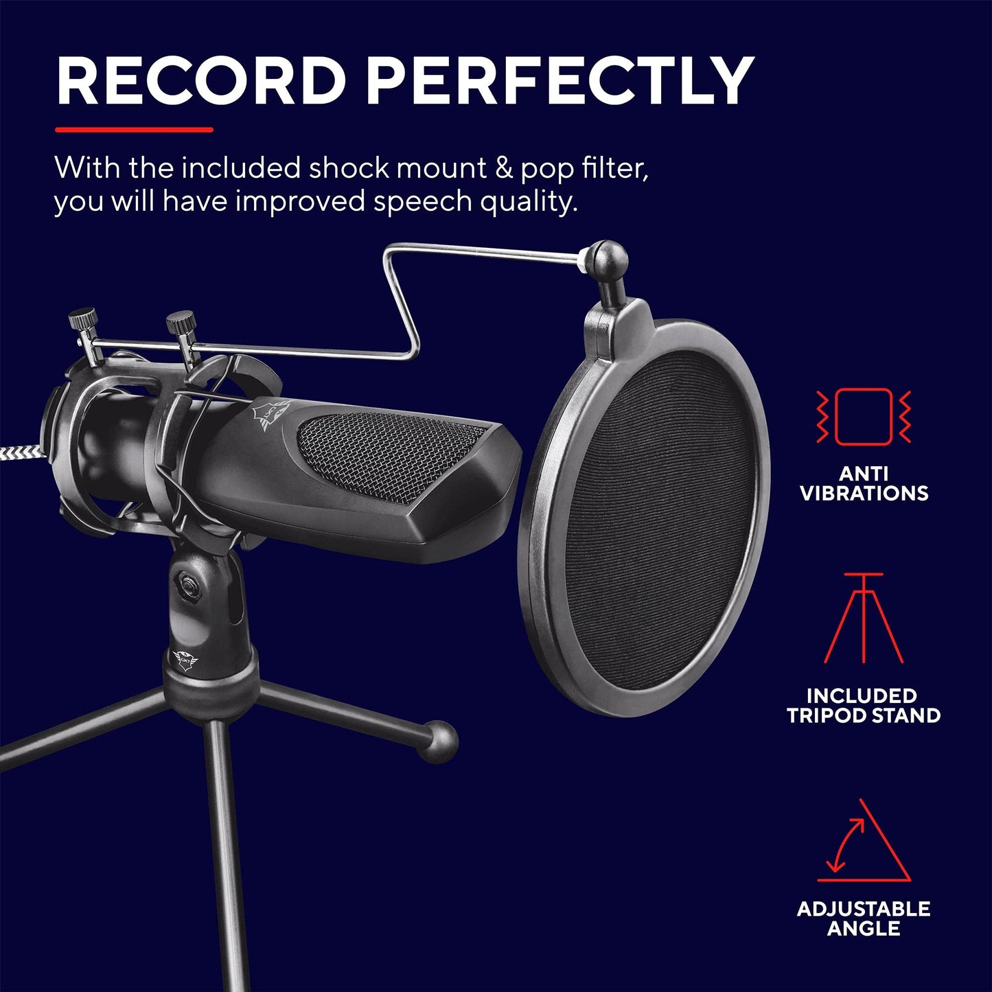 Trust Gaming Mantis Streaming Microphone GXT232 - Medium Size, Black Aztec Tribal Design