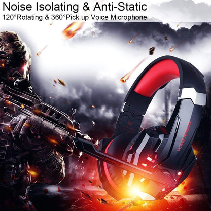 BlueFire ZN33R-123 Stereo Gaming Headset - Noise Cancelling, Over Ear, LED Light, Black-Red for PS4, PS5, PC, Xbox One, Nintendo Switch