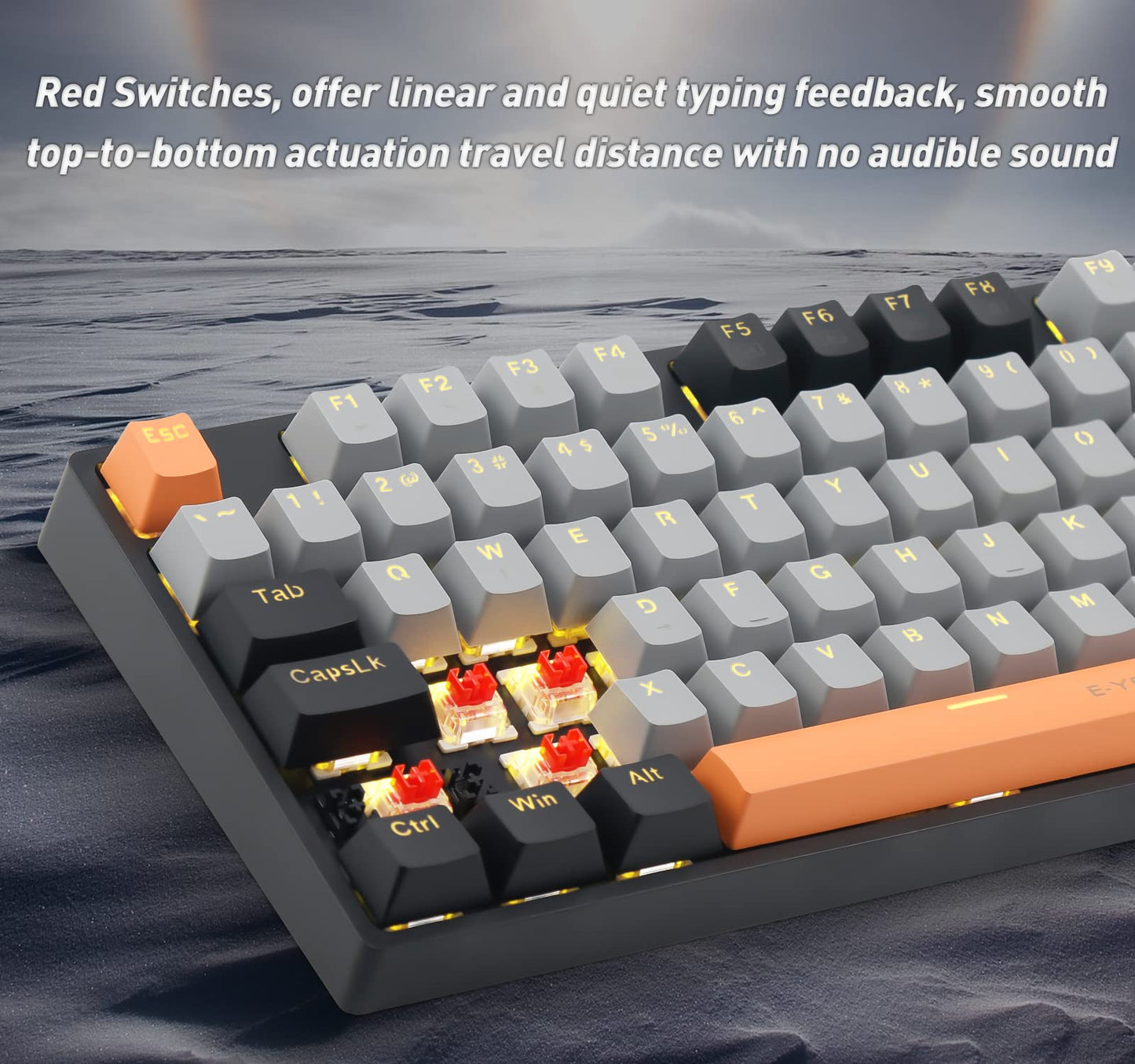 E-YOOSO Z-14 Mechanical Gaming Keyboard, Full-Size 104 Keys, Red Switch, Solid Yellow Backlit, Grey Red Switch, Black