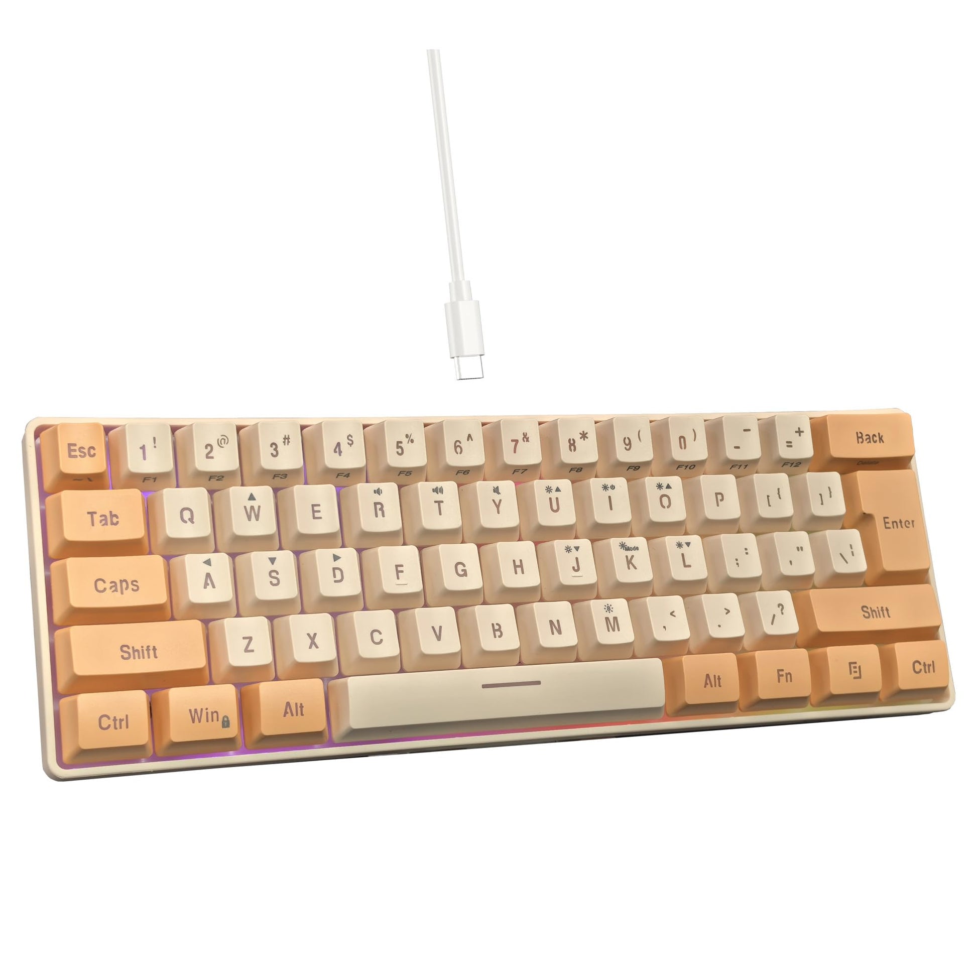 Snpurdiri 60% Wired Gaming Keyboard  RGB Backlit Ultra-Compact Mini Keyboard  Waterproof Mini Compact 61 Keys Keyboard for PC/Mac Gamer  Typist  Travel (Orange and Cream)