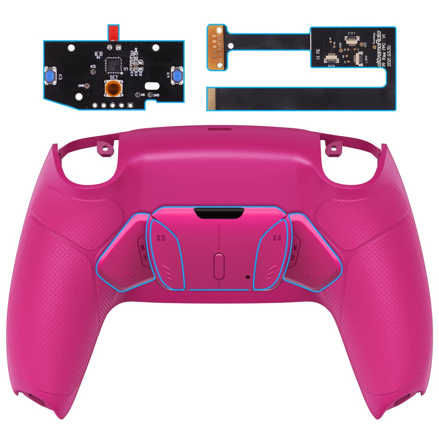 eXtremeRate Nova Pink Rubberized Grip Programable RISE4 Remap Kit for PS5 Controller BDM 010 & BDM 020  Upgrade Board & Redesigned Back Shell & 4 Back Buttons for PS5 Controller -Without Controller