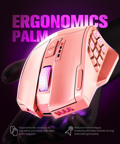 UtechSmart Venus Pro Wireless MMO Gaming Mouse, 16,000 DPI, Ergonomic, Pink, Model US-D16000-WGM, Dual Modes, 16 Programmable Buttons
