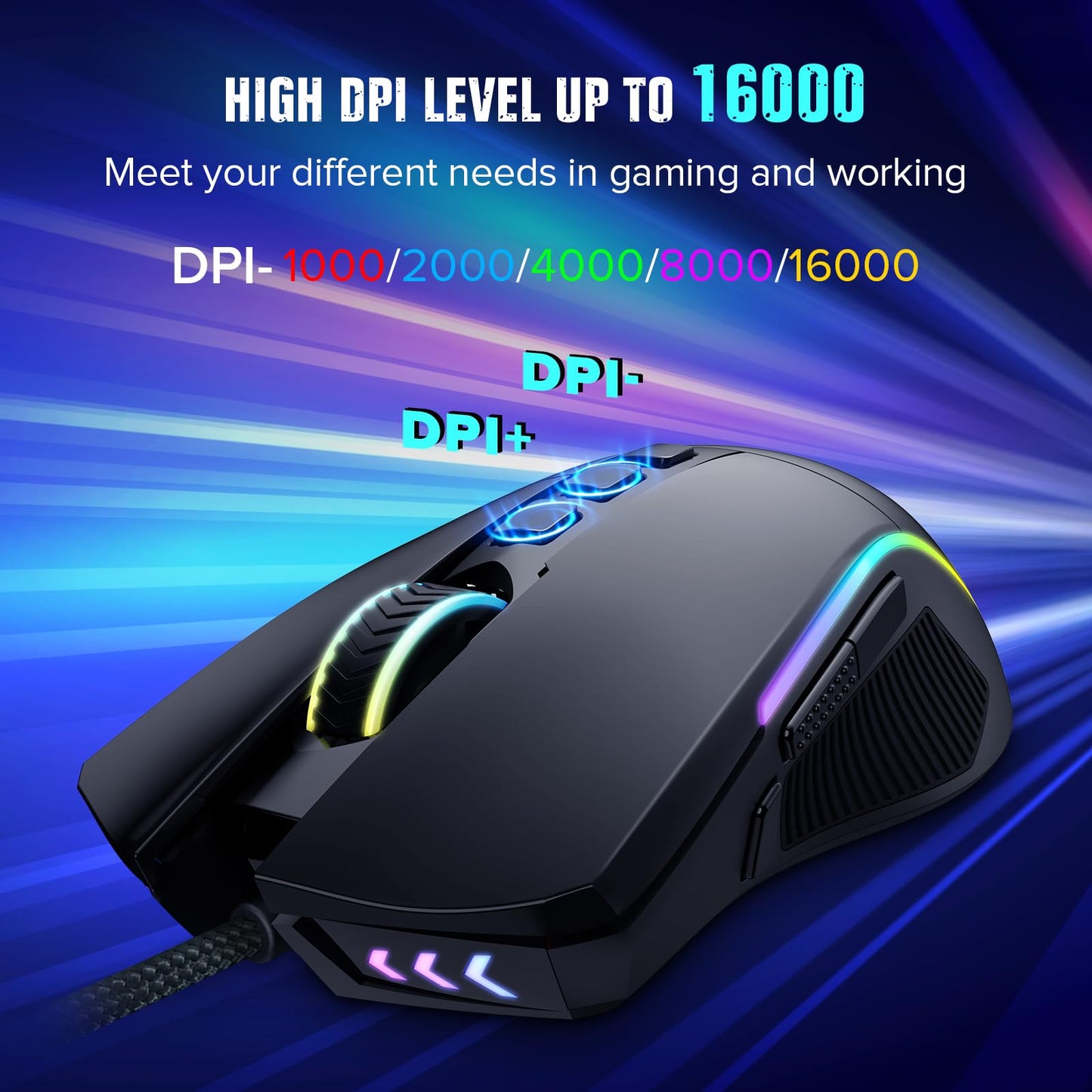 Redragon M812-RGB Wired Gaming Mouse, 16,000 DPI, RGB, Ergonomic, Black