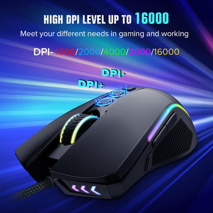 Redragon M812-RGB Wired Gaming Mouse, 16,000 DPI, RGB, Ergonomic, Black