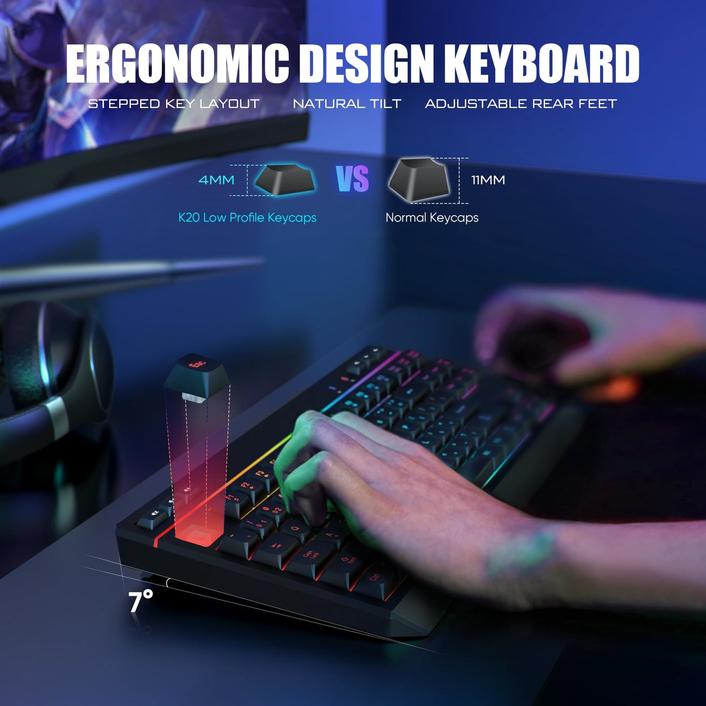 RedThunder K20 TKL Wireless Keyboard & Mouse Combo, RGB Backlit, Compact, Black, Rechargeable