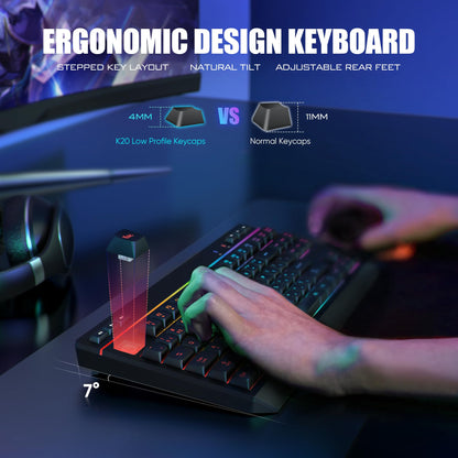 RedThunder K20 TKL Wireless Keyboard & Mouse Combo, RGB Backlit, Compact, Black, Rechargeable