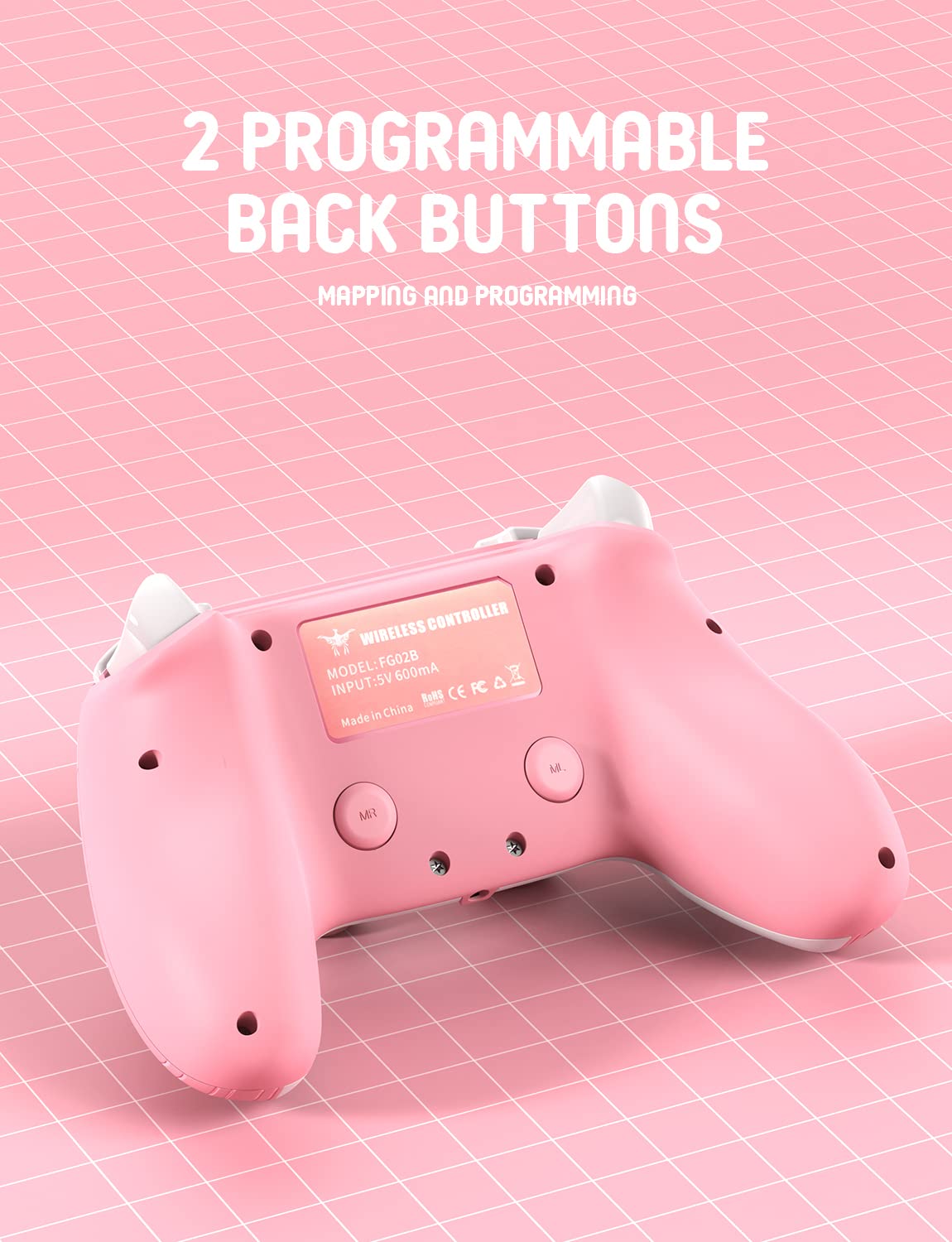 PHNIXGAM Pink Wireless Controller for PS4/PC/iOS/Android - FG02B, Touchpad, Motion Sensor, Speaker, Headphone Jack, LED, Back Button