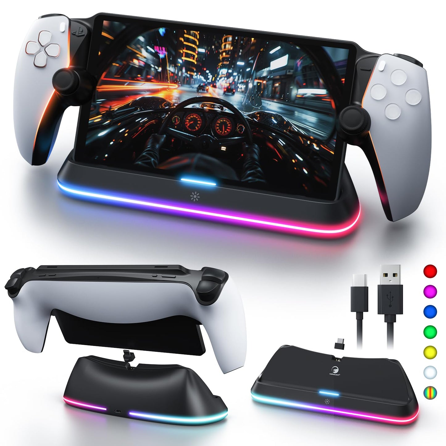 APTGAME Charging Stand for PS Portal Remote Player, PS Portal Charging Dock with 7 RGB Light Modes, PS Portal Holder Base PSP Ga