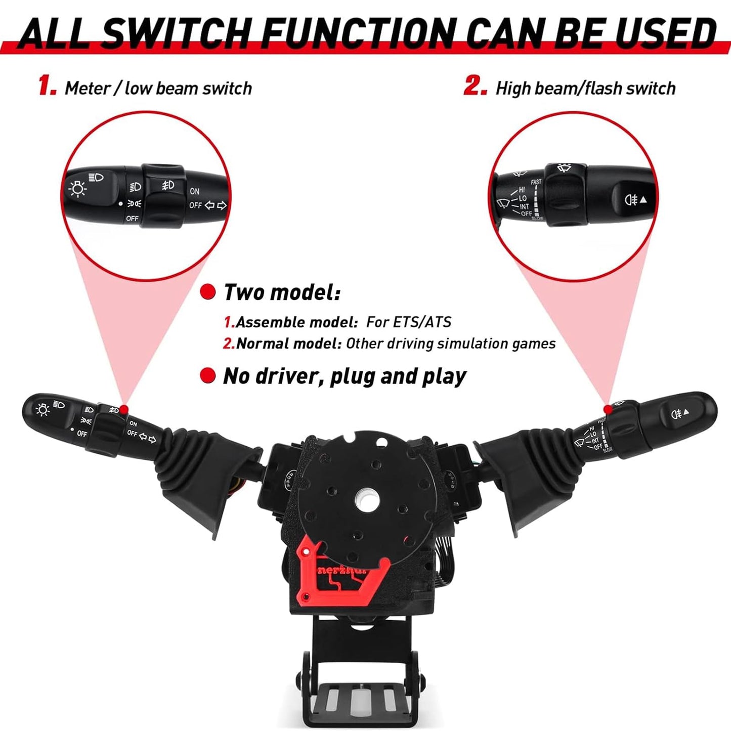Obokidly DIY Racing Simulator Steering Wheel Turn Signal Wiper Lever Switch for Logitech G920/G923 - Black, PC Compatible