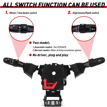 Obokidly DIY Racing Simulator Steering Wheel Turn Signal Wiper Lever Switch for Logitech G920/G923 - Black, PC Compatible