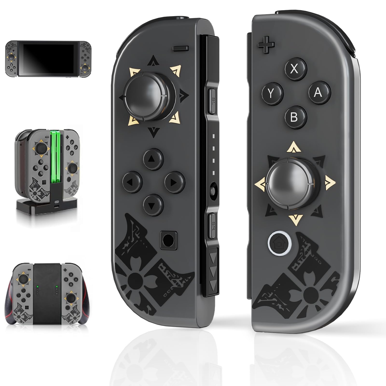 Hqeeun Switch Controller - Dual Vibration, Motion Control, Grey, Model HQ002-2FBA