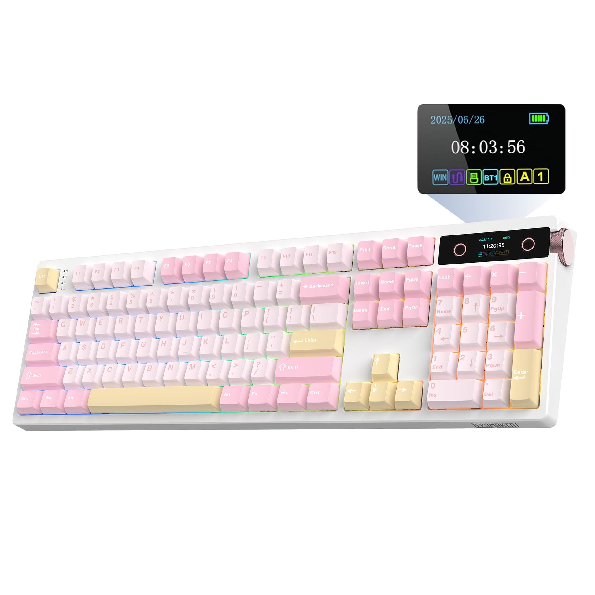 EPOMAKER TH108 PRO Full Size Mechanical Keyboard with Screen & Knob  Wireless Gaming Keyboard with 10000mAh  Creamy Gasket  Hot Swap  Custom Driver  RGB Backlight  NKRO (Pink  Creamy Jade)