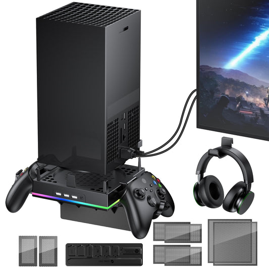 Wall Mount for Xbox Series X - Sturdy Shelf Load Up 10Kg  Integrated Ventilation  RGB  3 USB Port  Prevent Falling  2 Holder  Headphone Stand & Dust Cover Kit - Wall Mount Kit for Xbox Series X