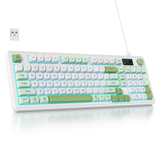 Owpkeenthy 96% Wireless Green Keyboard with Knob  98 Keys Silent Gasket Mouted Mechanical Feeling Membrane Gaming Keyboard 3-Mode Wired/Bluetooth 5.0/2.4G for Win/Mac(98 Green)
