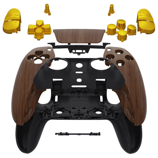 eXtremeRate Full Set Shell with Buttons Touchpad Cover Compatible with ps5 Edge Controller  Wood Grain & Black Replacement Decorative Trim Shell Front Back Plates Compatible with ps5 Edge Controller