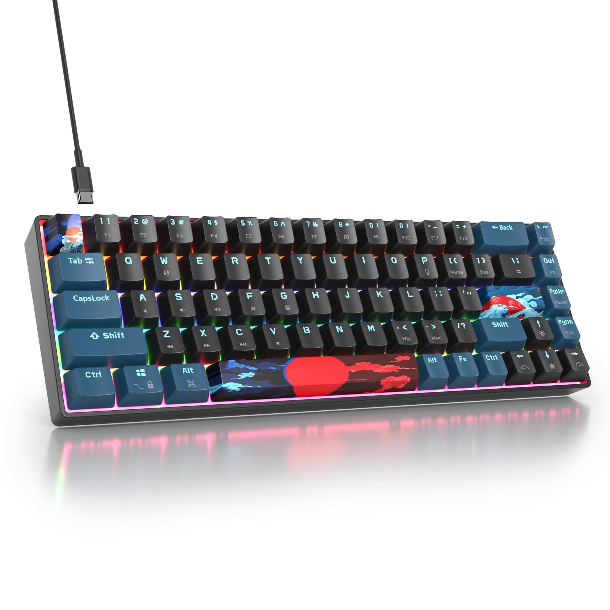 iTastatur 60 Percent Gaming Keyboard Mechanical with Linear Red Switch  65% Wired Ultra-Compact Mini Keyboard Rainbow with PBT Keycaps for Ps4/Ps5/Xbox(68 MonsterB)