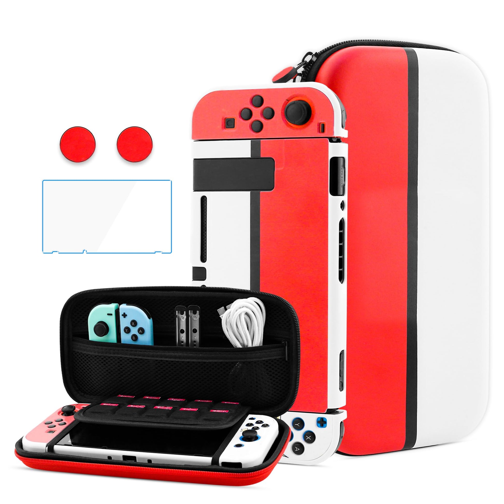 HYPERCASE for Nintendo Switch Accessories Bundle Storage Kit, with Portable Switch Carrying Case Bag, Hardshell TPU Protective C