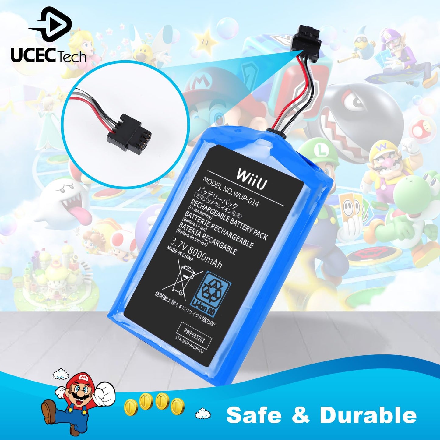 UCEC 8000mAh Rechargeable Battery Pack for Wii U Gamepad WUP-010/WUP-012