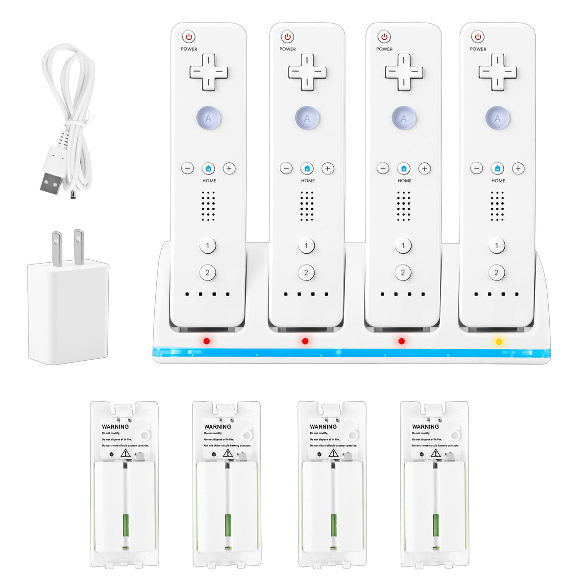 DTianSir 4 in 1 Wii Remote Charger Charging Station with 4 Pack 2800mAh Rechargeable Battery Plugs USB Cable for Wii/Wii U Remote Controller(Not Include Controllers)