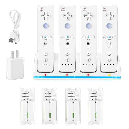 DTianSir 4 in 1 Wii Remote Charger Charging Station with 4 Pack 2800mAh Rechargeable Battery Plugs USB Cable for Wii/Wii U Remote Controller(Not Include Controllers)