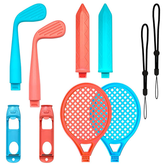 Sports Game Accessories Bundle for Nintendo Switch 2 (2025)   10 in 1 Motion Control Kit of Golf Clubs Sword Tennis Rackets Detachable Joy-Con Handle Grips Family Party for Switch Sports & Mario Golf (Blue Orange)