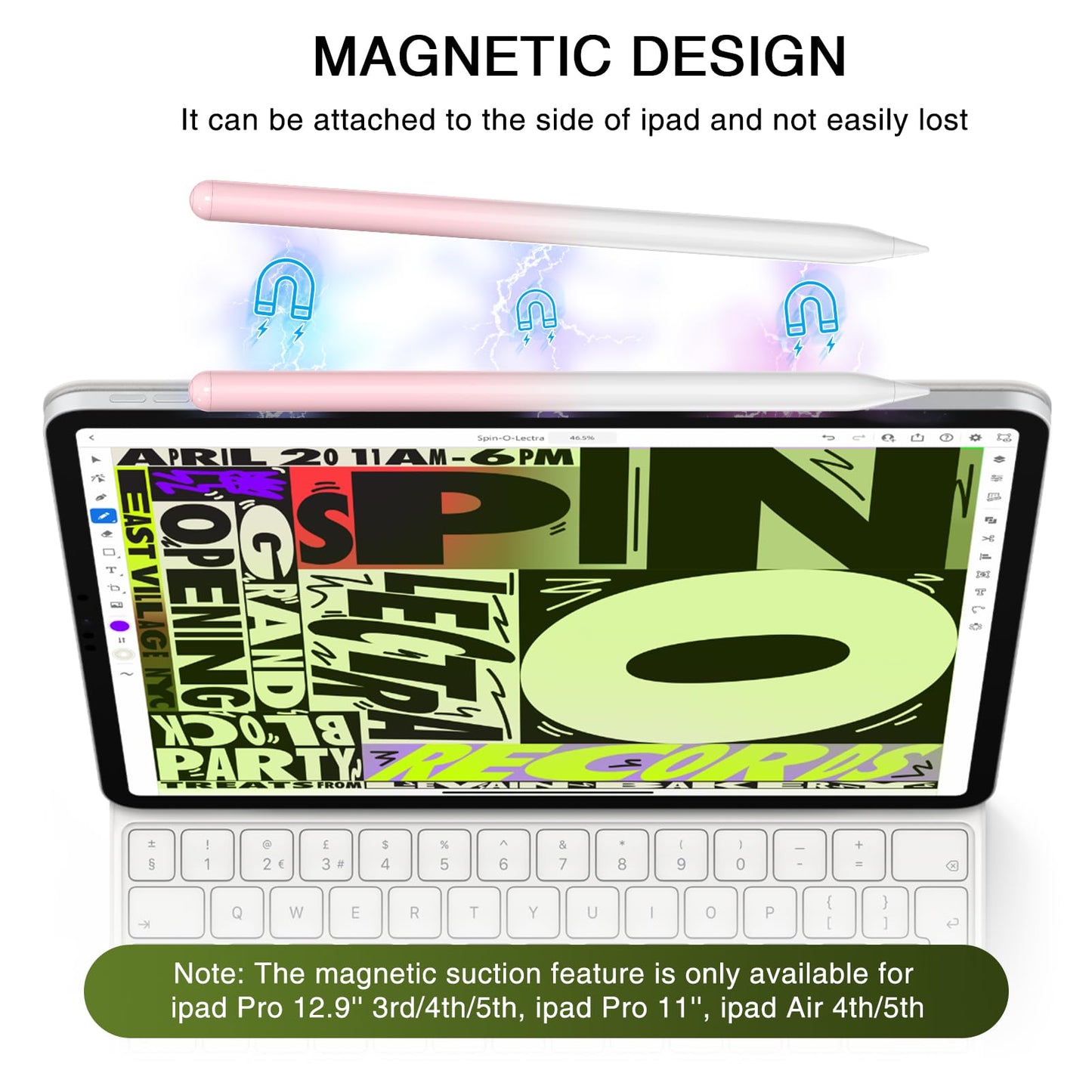 HATOKU iPad Pencil 1st Gen with Fast Charging, Tilt & Palm Rejection, Model ID732, Pink White, Compatible with iPad 2018-2025