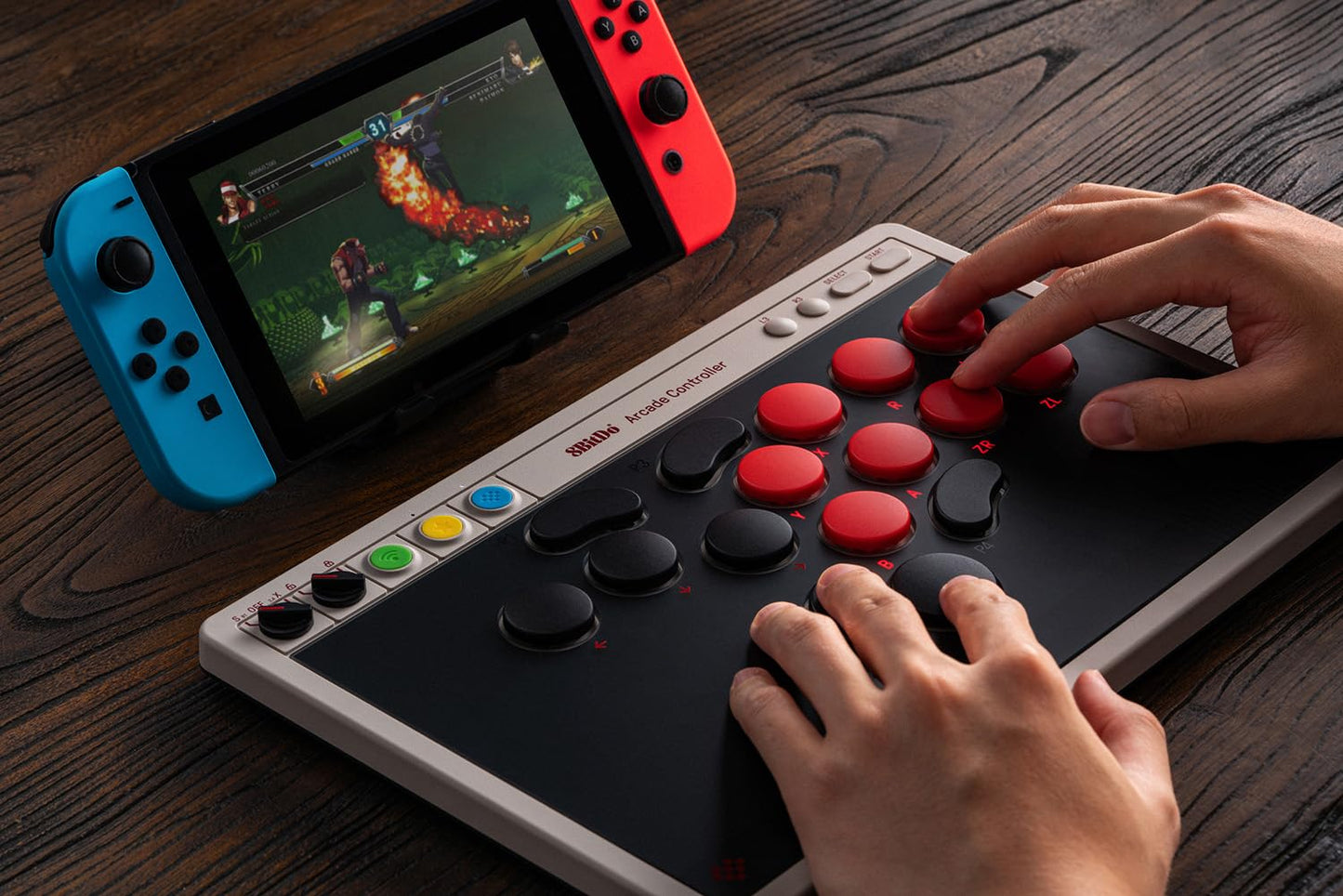 8Bitdo Arcade Controller for Switch & Windows – Bluetooth, 2.4G, Wired, Retro Design, Low-profile Switches, 4 Programmable Buttons, Model 6922621507611