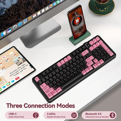 AUSDOM 98Pro Wireless Mechanical Keyboard, Tri-Mode BT/2.4GHz/USB-C, Gasket Structure, Black&Pink, 97 Keys, Linear Switches