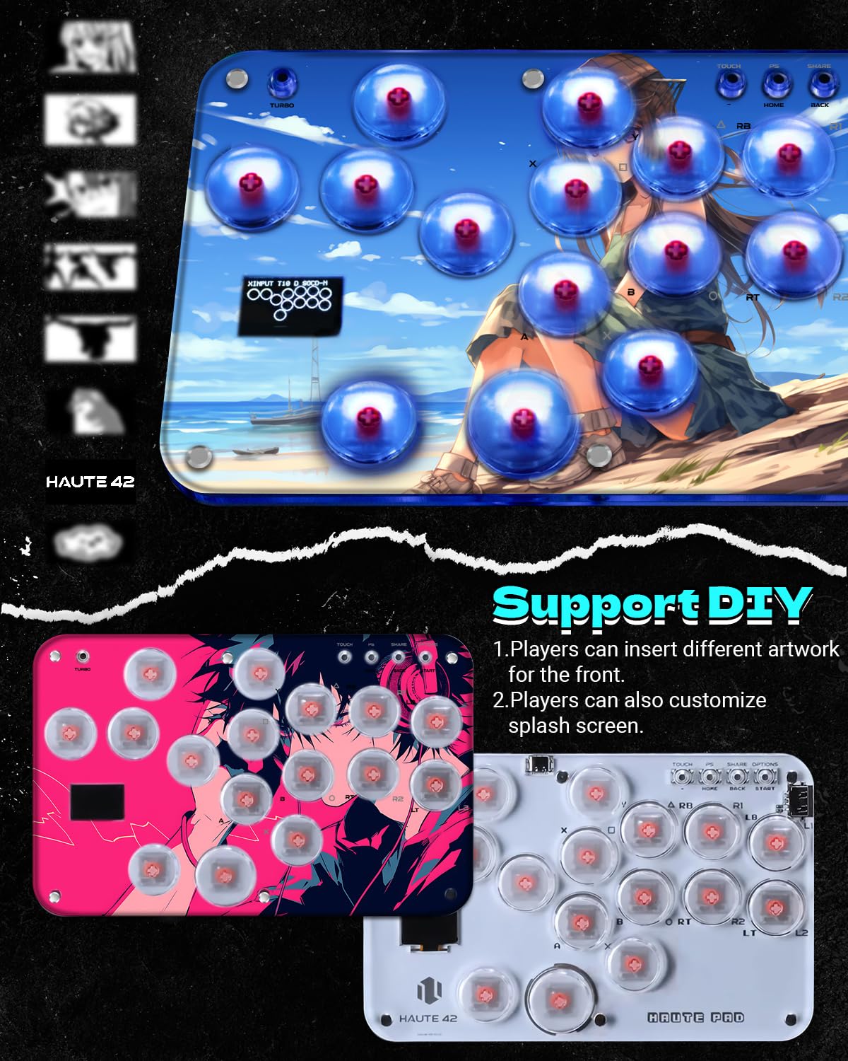 Sehawei Arcade Stick S16 - All-Button Gamerfinger, Custom RGB & Turbo Functions for PC/PS3/PS4/Switch - Supports Hot Swap & SOCD