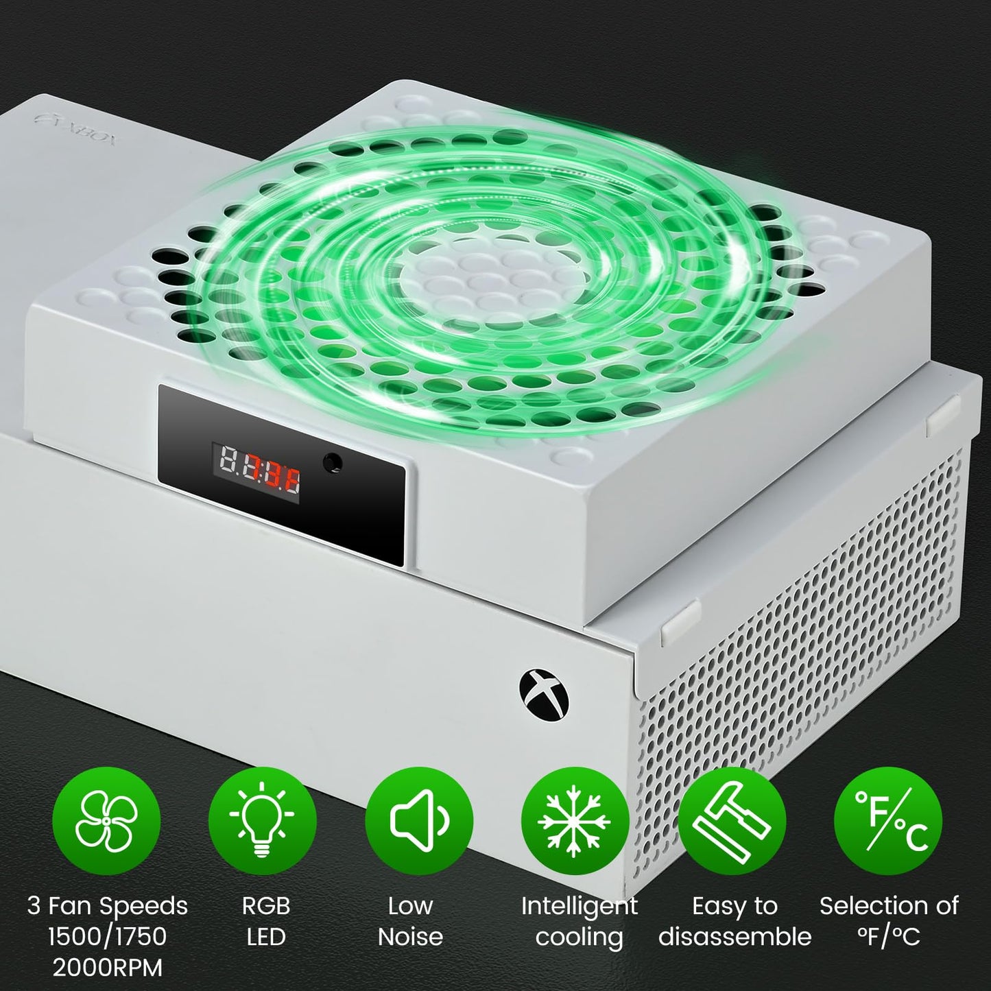 DEPGI Cooling Fan for Xbox Series S - Automatic Speed Adjustment, LED Display, Low Noise, RGB LED, White