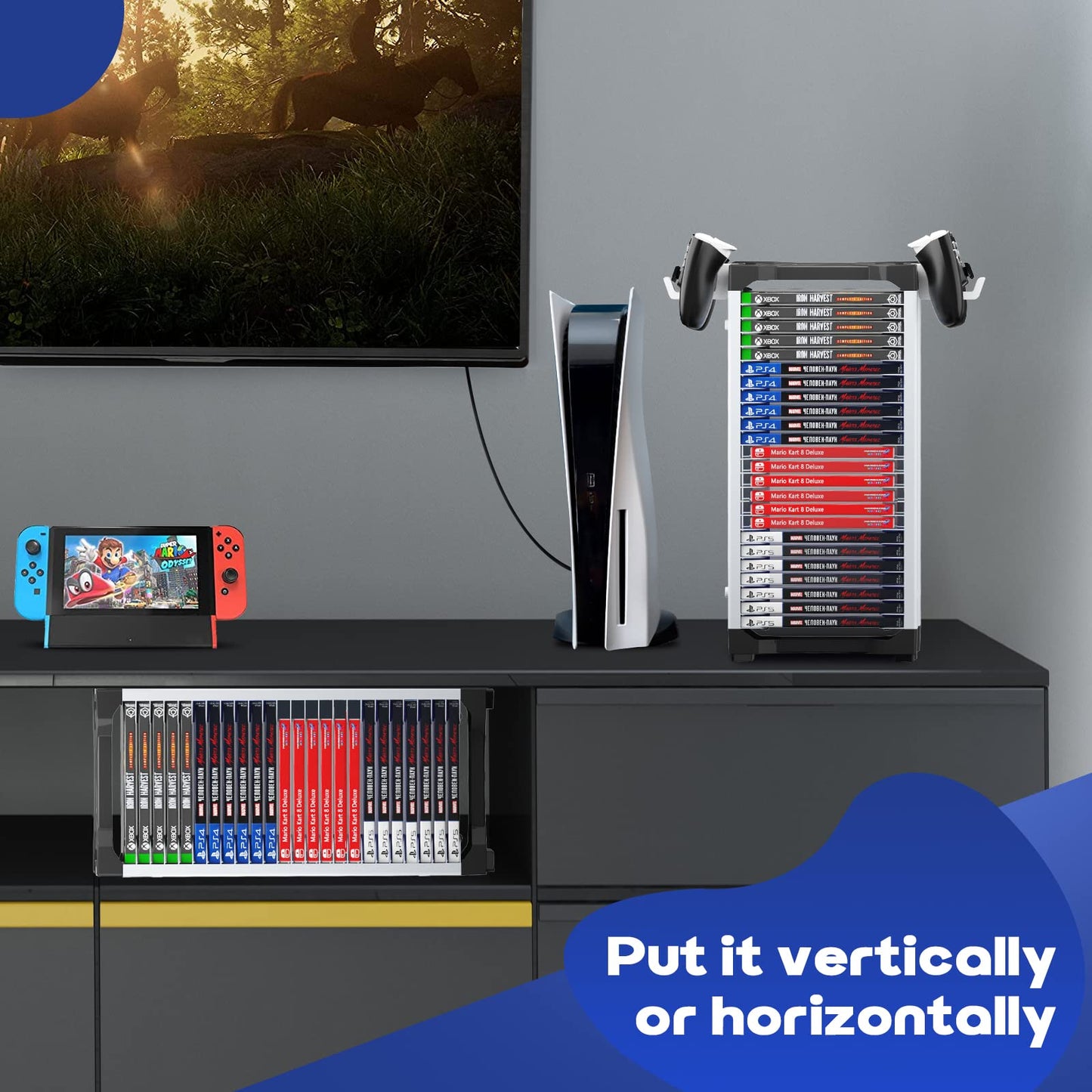 Nargos Video Game Storage Tower for PS5/PS4/Xbox/PC - 23 Tier Organizer for 23 Game Cases, DVDs & Blu-Rays, Model TP-23