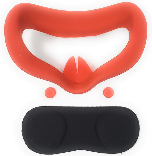 TNE Face Cushion Cover  Lens Pad  Thumbstick Cap for Oculus Quest 2 | Silicone Face Cover  Lens Dust Protector  Controller Thumb Grip Accessories for Quest 2 Virtual Reality Gaming VR Headset (Red)