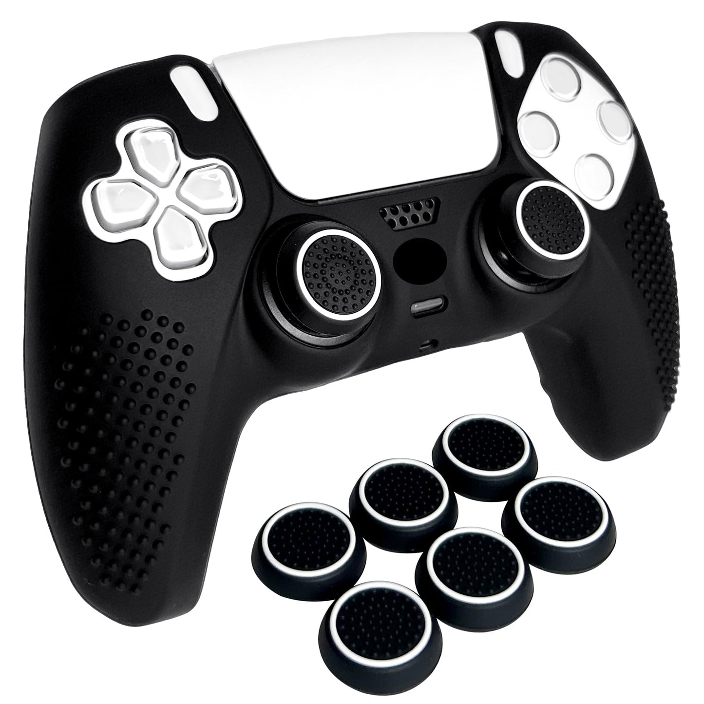 HLRAO Anti-Slip Black PS5 Controller Skin Studded Edition Protective Silicone Cover Skin Grips Compatible with PS5/Slim/Pro Controller and 6 PCS Thumb Grips Caps.