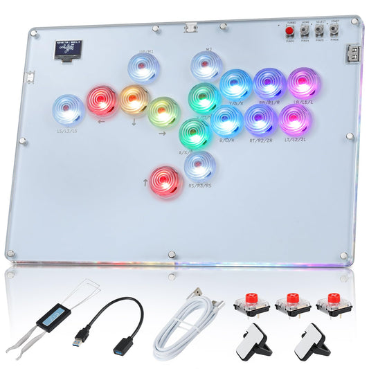 MoKo Haute 42 Leverless Arcade Stick - 16Keys RGB Controller for PC/PS3/PS4/PS5/Switch, White, Model A16, Turbo & Hot Swap Support