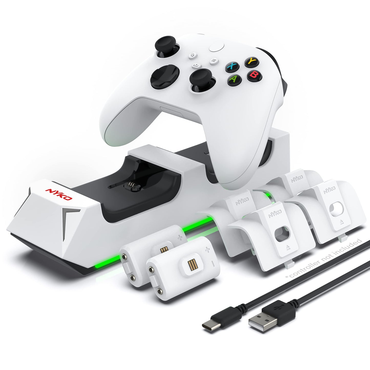 Nyko Charging Station for Xbox Series XS & Charge Base for 2 Controllers w/LED Indicators and Extra USB Port -Controller Charge Stand w/Rechargeable Batteries - Accessories