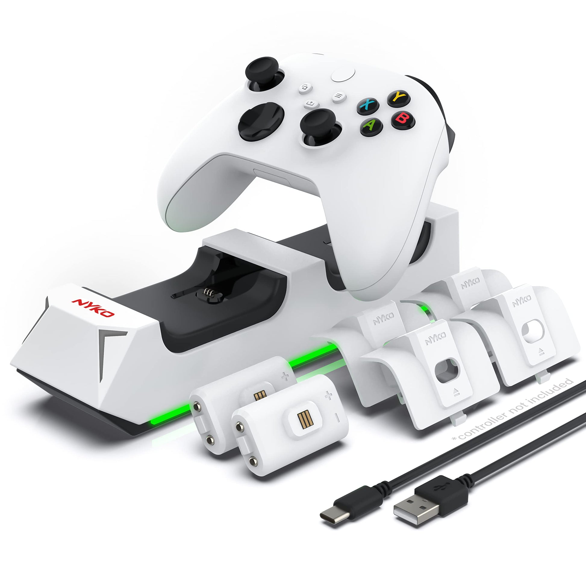 Nyko Charging Station for Xbox Series XS & Charge Base for 2 Controllers w/LED Indicators and Extra USB Port -Controller Charge Stand w/Rechargeable Batteries - Accessories