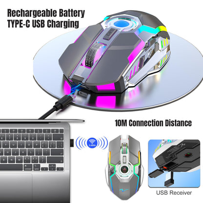 HXMJ Rechargeable Wireless Gaming Mouse - Z30 Gray, USB Receiver, Medium Size, Decompress Crystal Ball Design