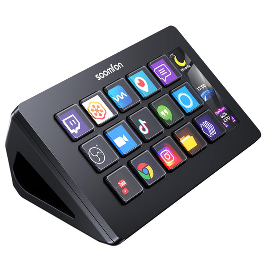 Stream Controller - SOOMFON Stream Control Deck with 15 LCD Macro Keys Customizable to control button Actions in OBS Twitch YouTube Compatible with PC & Mac for Content Creators Streaming Gaming