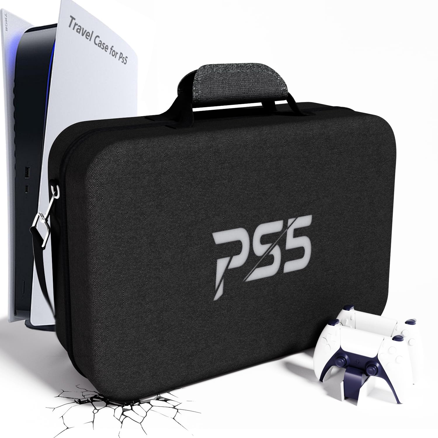 MOCADIA Hard Shell Carrying Case for PS5 & PS5 Slim - Portable Travel Bag, Black, Compatible with Console, Controllers & Accessories