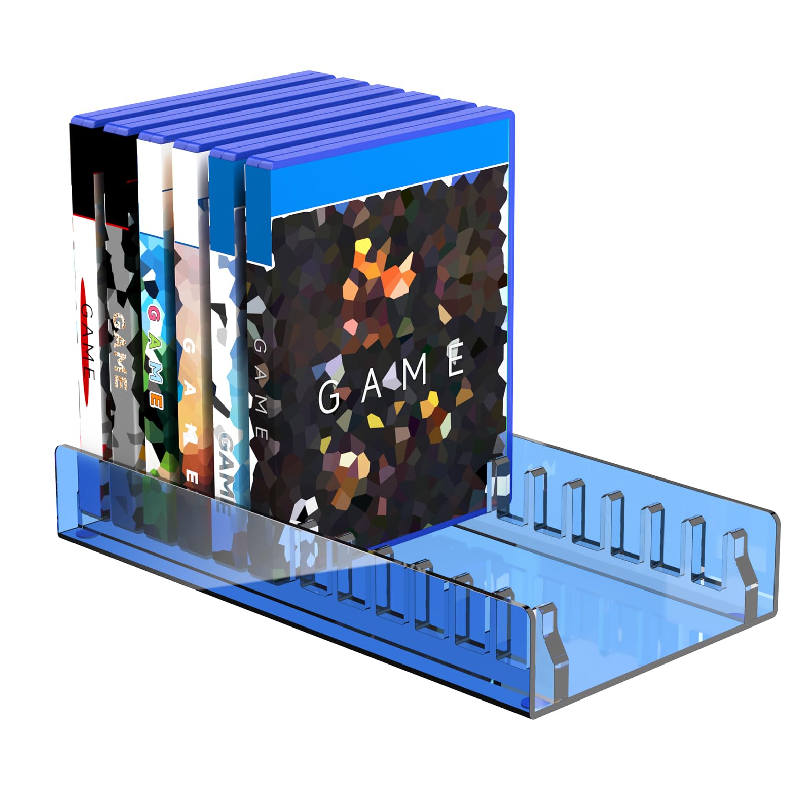CaSZLUTION Acrylic Video Game Disc Storage Holder Compatible with PS5/ PS4/ PS3/ PS2/ Xbox 360/ Wii Game Cases  Standard DVD and Blu-Ray Boxes Display Organizer Stand Fits up to 12 Games (Blue)