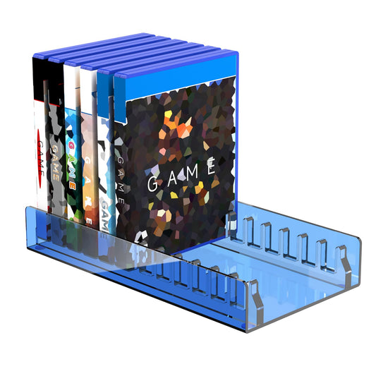 CaSZLUTION Acrylic Video Game Disc Storage Holder Compatible with PS5/ PS4/ PS3/ PS2/ Xbox 360/ Wii Game Cases  Standard DVD and Blu-Ray Boxes Display Organizer Stand Fits up to 12 Games (Blue)
