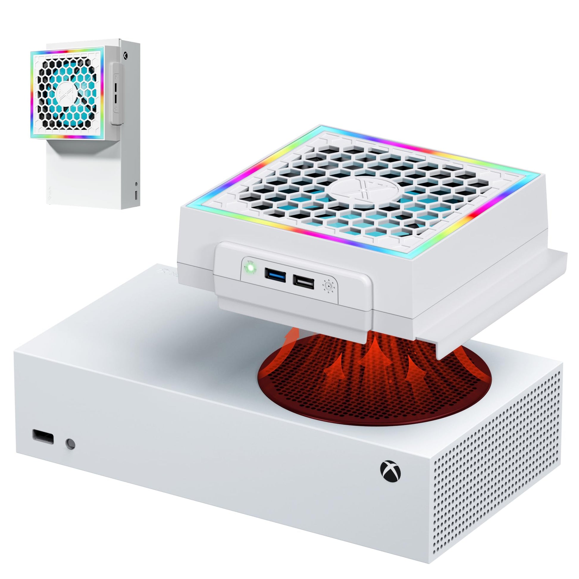 RGB Cooling Fan for Xbox Series S Console with 3 Adjustable Fan Speed  High Speed Fan Cooler System for Xbox Series S Accessories  Fits Horizontal or Vertical Placement  White