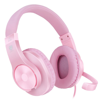 BlueFire Kids Over-Ear Headphones with Microphone, Volume Control, 3.5mm Stereo, Pink, Model CW63BF for Online School, Gaming