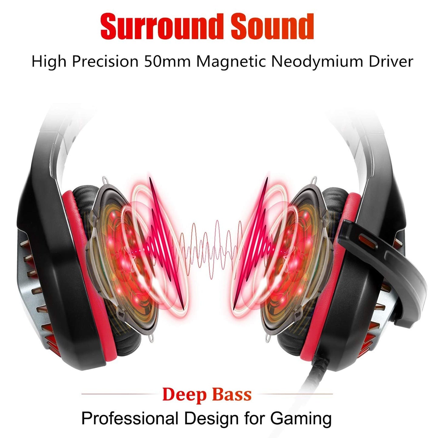 BUTFULAKE Gaming Headset - Noise Cancelling Over Ear Headphones with Mic, Bass Surround, Red, Compatible with PS4, Xbox One, PC, PS5, Laptop, Switch
