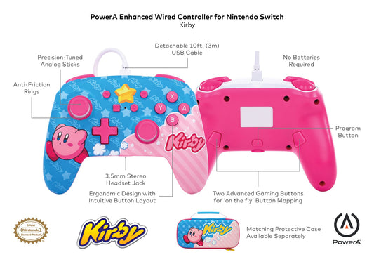 PowerA Enhanced Wired Gaming Controller for Nintendo Switch, Kirby Model, Pink/Blue Color, Officially Licensed